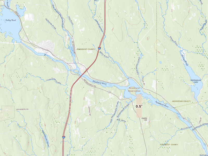 Radar-estimated hail-size map of the storm over Medway, ME