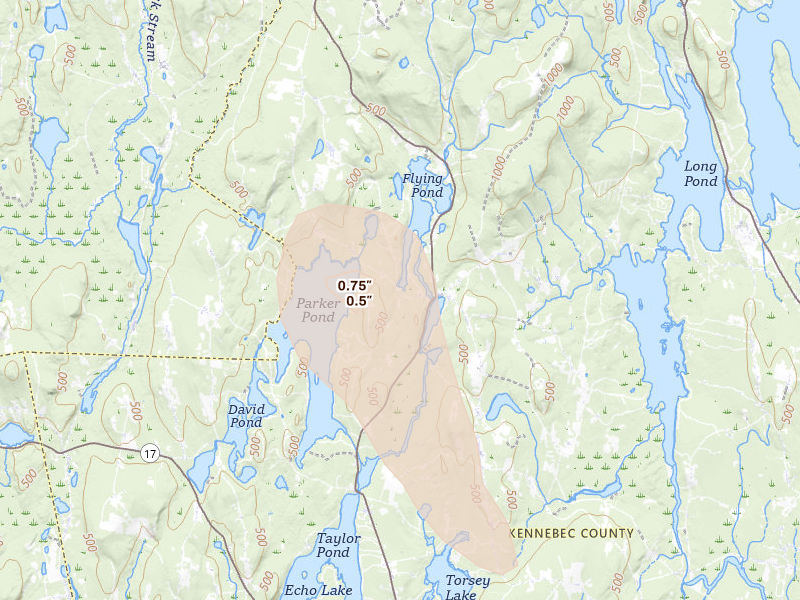 Radar-estimated hail-size map of the storm over Mount Vernon, ME