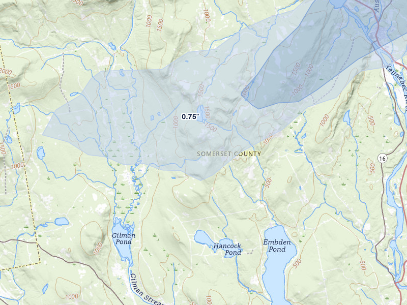 NEXRAD radar-signature map of the hail over New Portland, ME