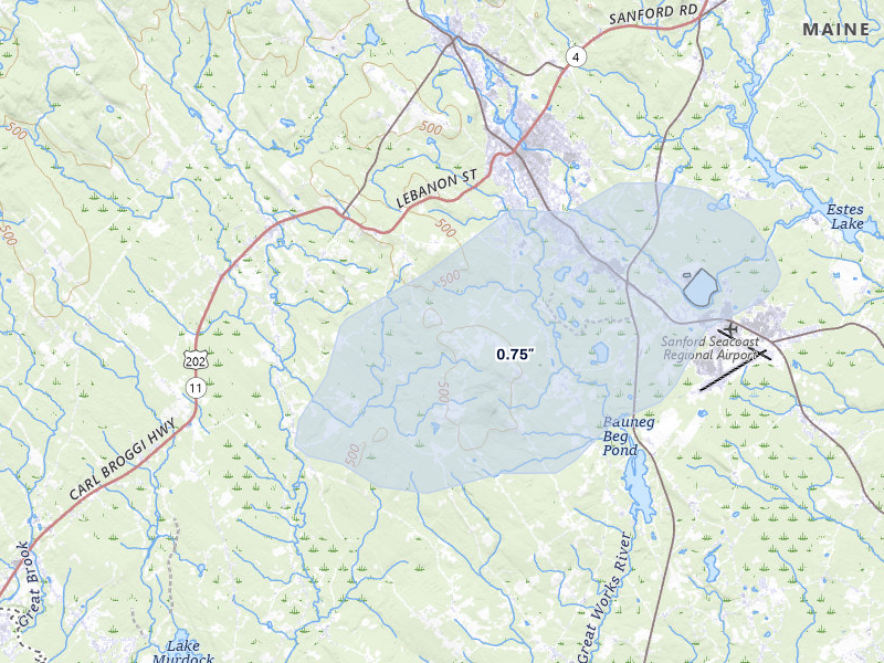 NEXRAD radar-signature map of the hail over North Berwick, ME