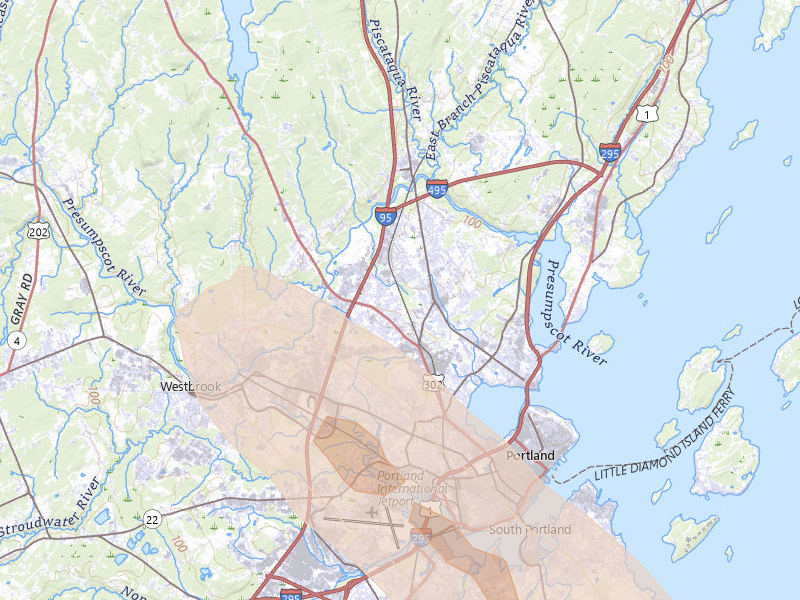 Radar-estimated hail-size map of the storm over Portland, ME on Aug 13, 2026