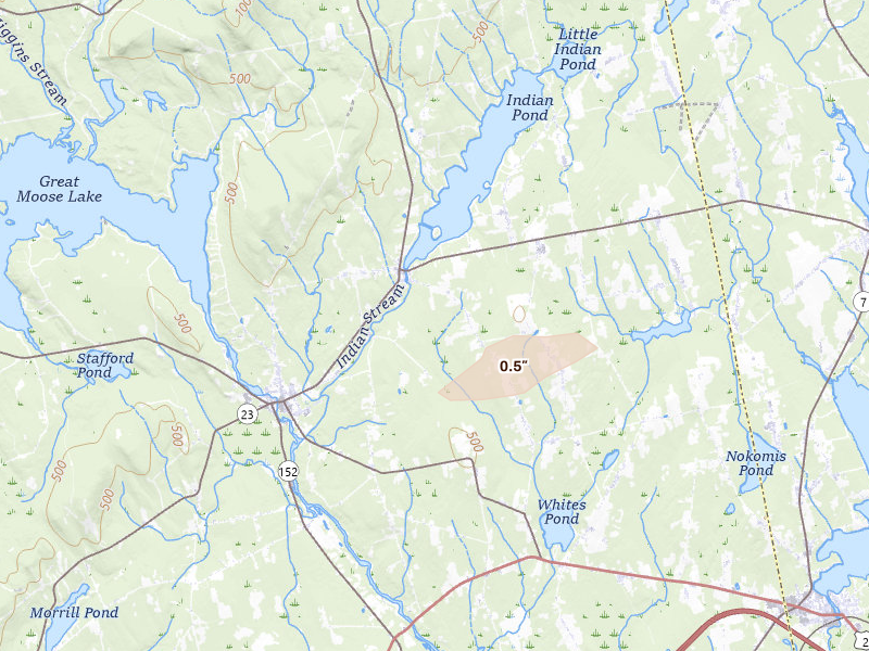 Radar-estimated hail-size map of the storm over Saint Albans, ME on Aug 28, 2026