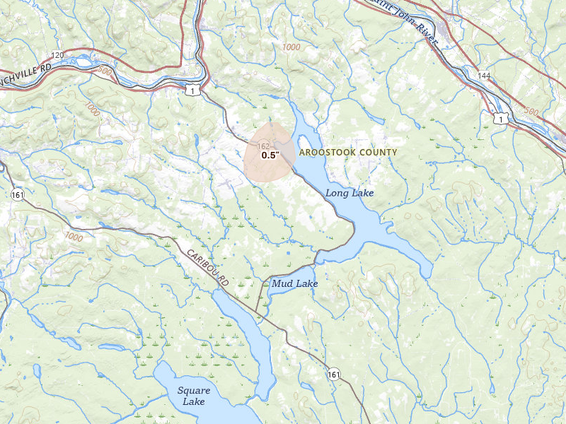 Radar-estimated hail-size map of the storm over Sinclair, ME on Jun 17, 2026