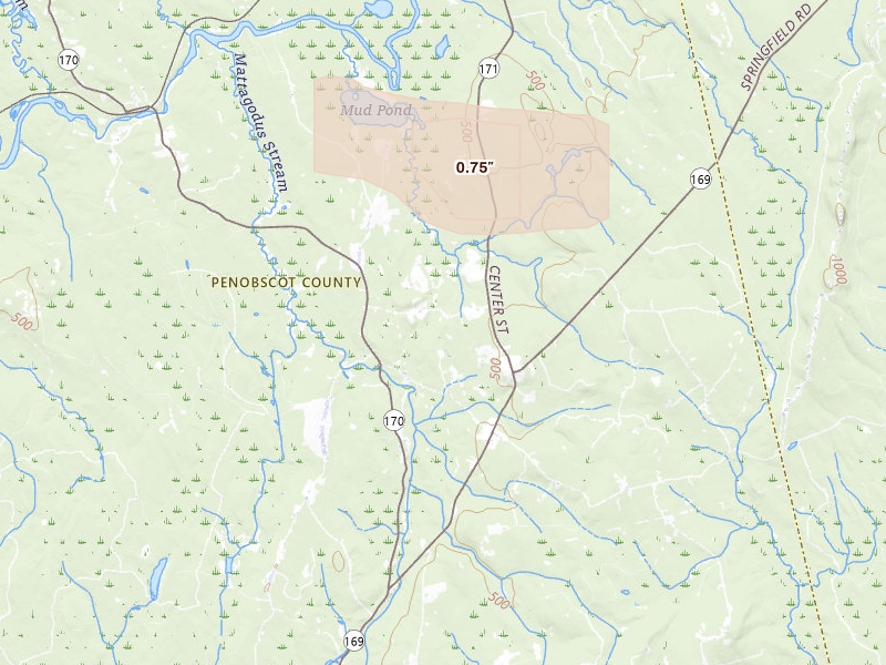 Radar-estimated hail-size map of the storm over Springfield, ME on Feb 4, 2026
