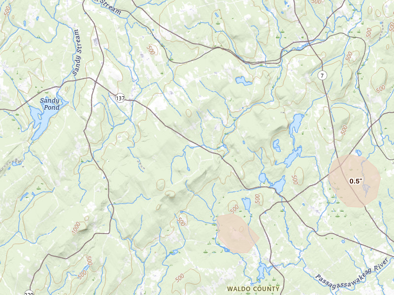 Radar-estimated hail-size map of the storm over Thorndike, ME
