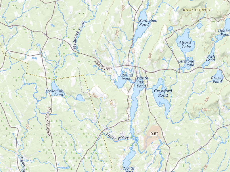 Radar-estimated hail-size map of the storm over Union, ME on Jan 24, 2026