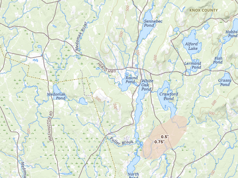 Radar-estimated hail-size map of the storm over Union, ME