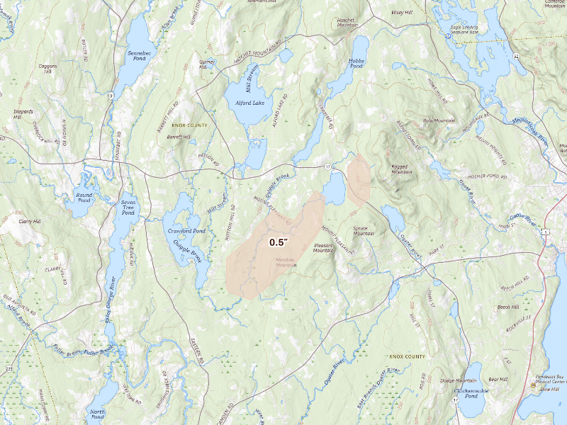 Radar-estimated hail-size map of the storm over Union, ME