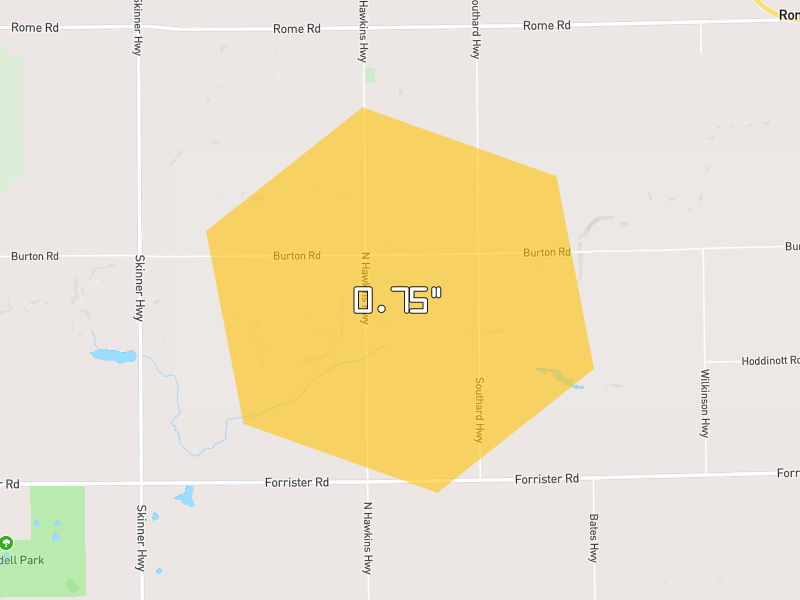 Hail map of Adrian, MI on Jul 3, 2026, hail up to 0.75"
