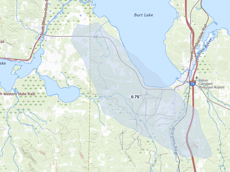 NEXRAD radar-signature map of the hail over Alanson, MI