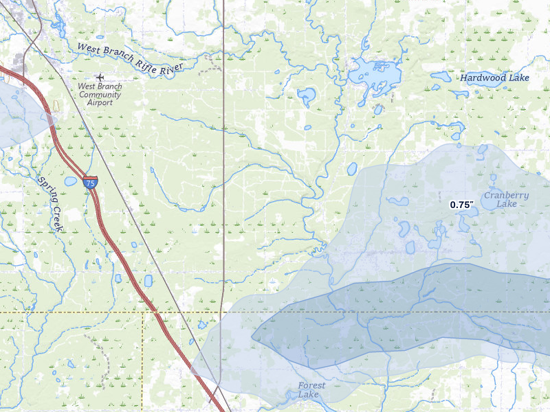 NEXRAD radar-signature map of the hail storm over Alger, MI on Mar 30, 2026