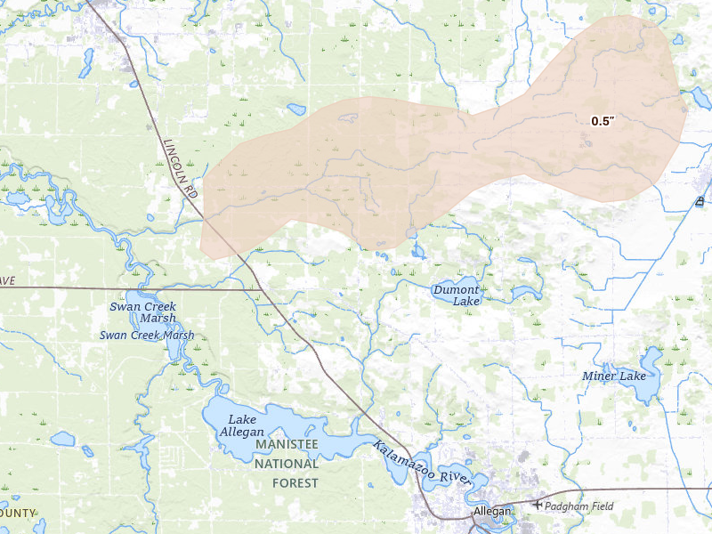 Radar-estimated hail-size map of the storm over Allegan, MI