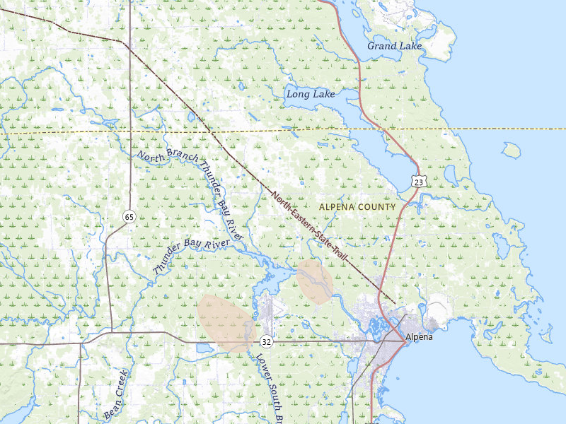 Radar-estimated hail-size map of the storm over Alpena, MI on May 18, 2026