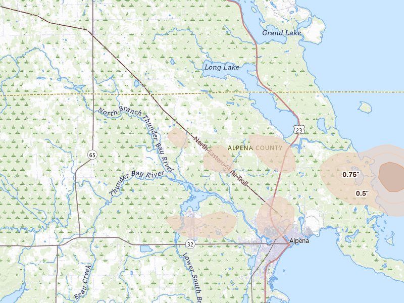 Radar-estimated hail-size map of the storm over Alpena, MI