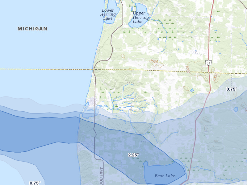 NEXRAD radar-signature map of the hail storm over Arcadia, MI on Mar 30, 2026