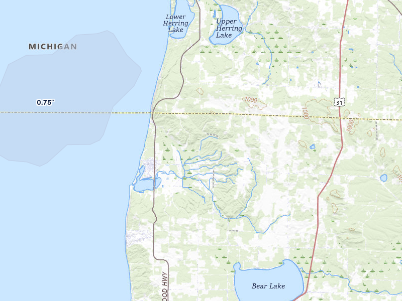 NEXRAD radar-signature map of the hail storm over Arcadia, MI on Jul 20, 2026
