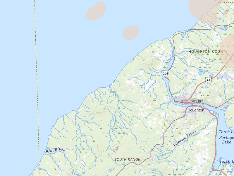 Radar-estimated hail-size map of the storm over Atlantic Mine, MI on Jul 12, 2026