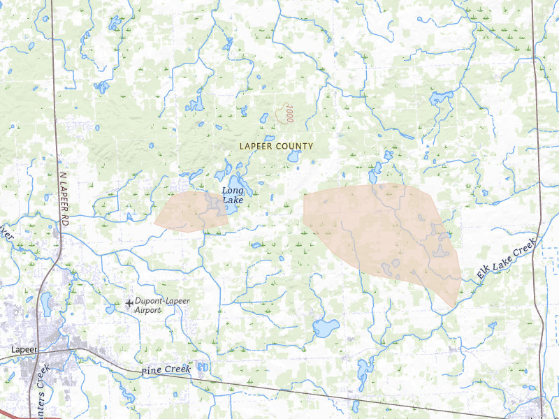 Radar-estimated hail-size map of the storm over Attica, MI on Jun 25, 2026