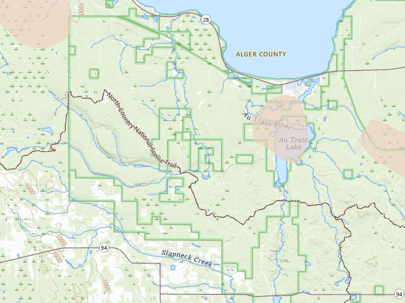 Radar-estimated hail-size map of the storm over Au Train, MI on Jul 20, 2026