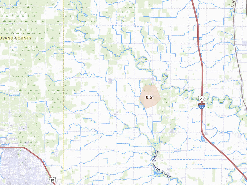 Radar-estimated hail-size map of the storm over Auburn, MI