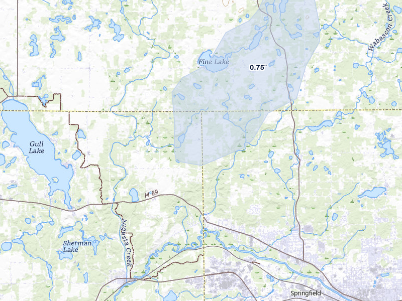 NEXRAD radar-signature map of the hail storm over Augusta, MI on May 18, 2026