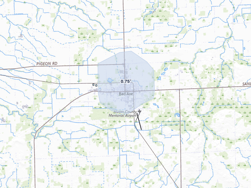 NEXRAD radar-signature map of the hail storm over Bad Axe, MI on May 18, 2026