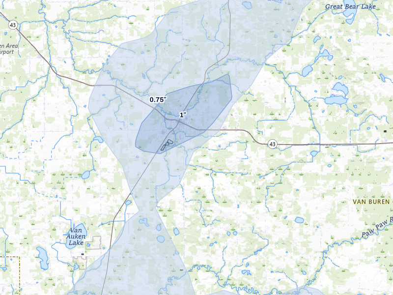 NEXRAD radar-signature map of the hail storm over Bangor, MI on May 18, 2026