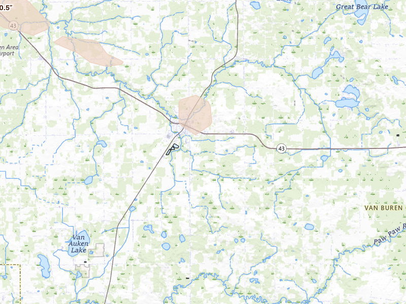 Radar-estimated hail-size map of the storm over Bangor, MI on Jul 26, 2026