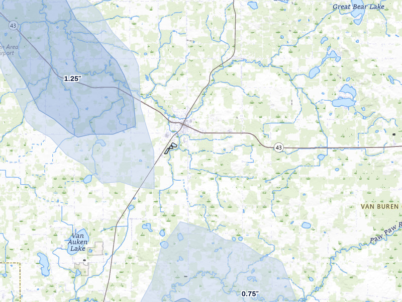NEXRAD radar-signature map of the hail storm over Bangor, MI on Jul 27, 2026
