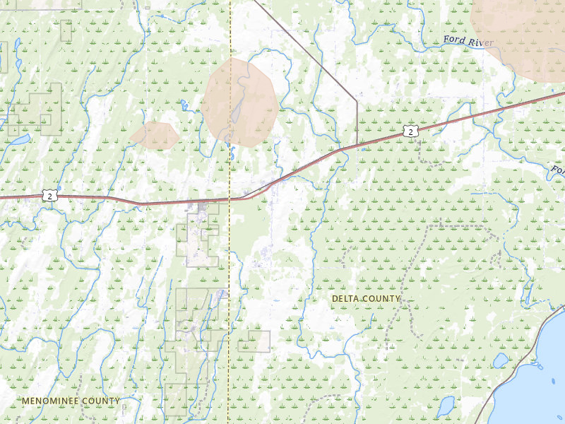 Radar-estimated hail-size map of the storm over Bark River, MI on Jun 28, 2026