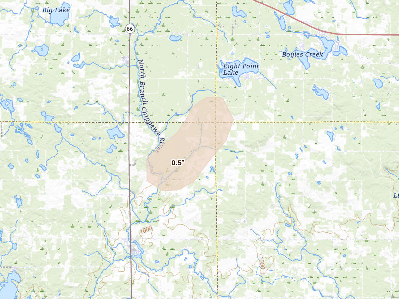 Radar-estimated hail-size map of the storm over Barryton, MI on Jun 16, 2026