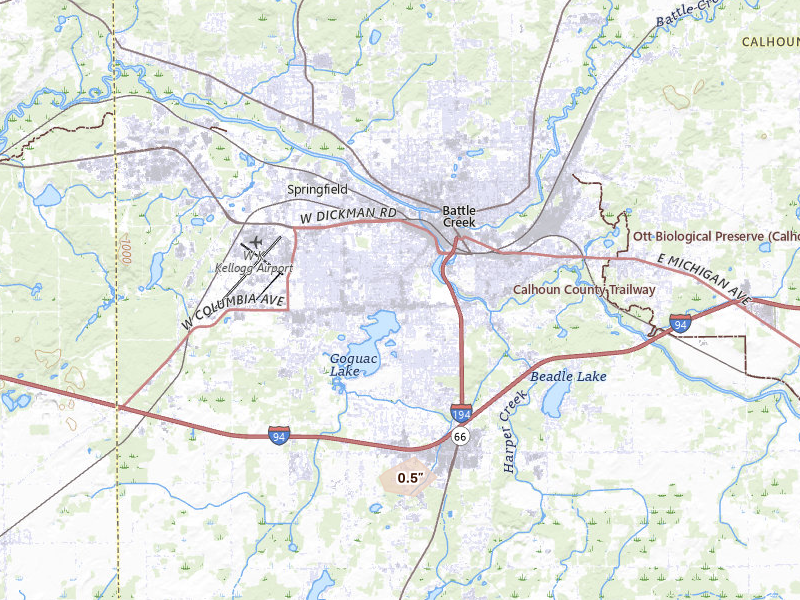 Radar-estimated hail-size map of the storm over Battle Creek, MI