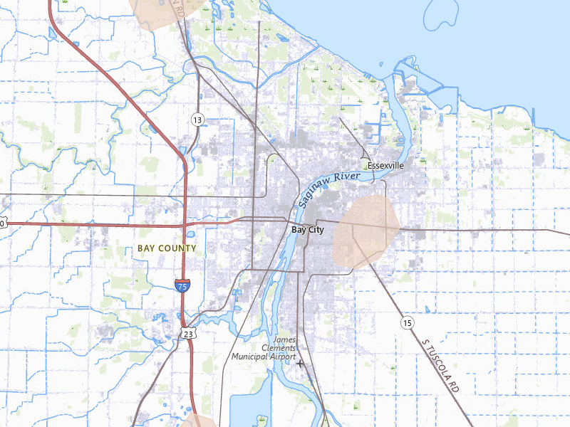 Radar-estimated hail-size map of the storm over Bay City, MI on Jun 16, 2026