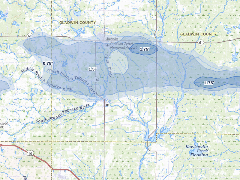 NEXRAD radar-signature map of the hail storm over Beaverton, MI on Mar 30, 2026