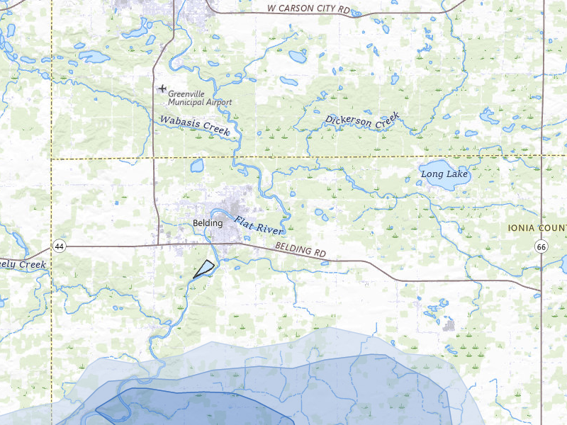 NEXRAD radar-signature map of the hail storm over Belding, MI on May 15, 2026