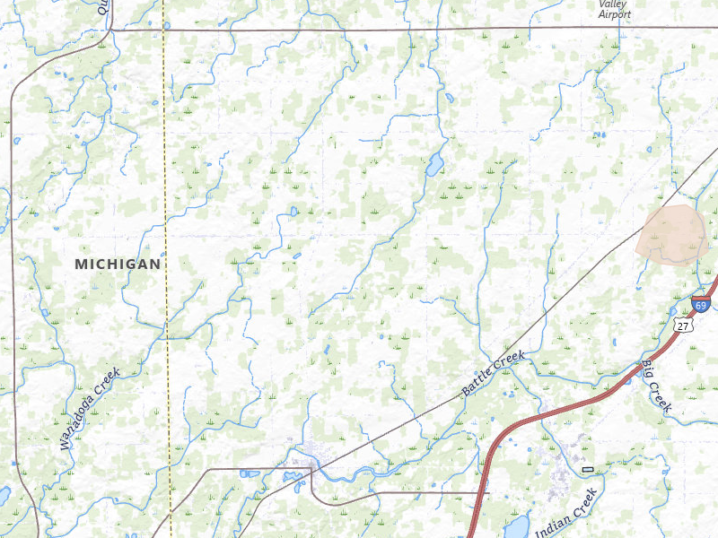 Radar-estimated hail-size map of the storm over Bellevue, MI on Mar 30, 2026
