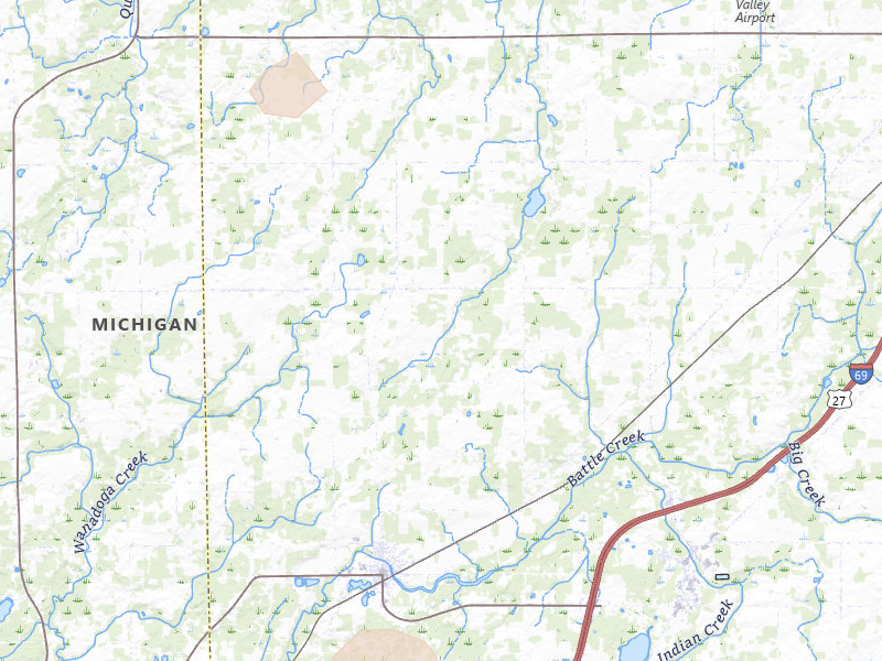 Radar-estimated hail-size map of the storm over Bellevue, MI on Jul 2, 2026