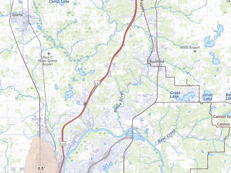 Radar-estimated hail-size map of the storm over Belmont, MI on May 15, 2026