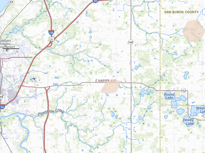 Radar-estimated hail-size map of the storm over Benton Harbor, MI on Jun 16, 2026