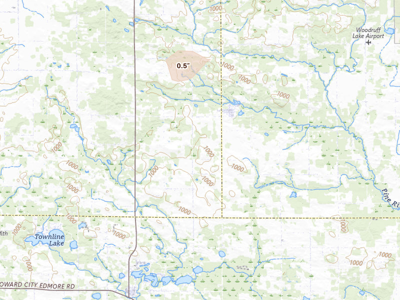 Radar-estimated hail-size map of the storm over Blanchard, MI on Mar 30, 2026