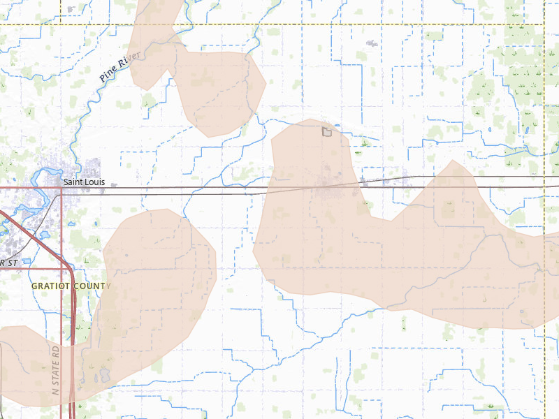 Radar-estimated hail-size map of the storm over Breckenridge, MI on Sep 3, 2026