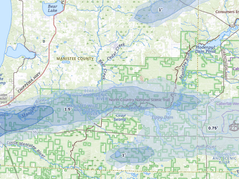 NEXRAD radar-signature map of the hail storm over Brethren, MI on Jul 1, 2026