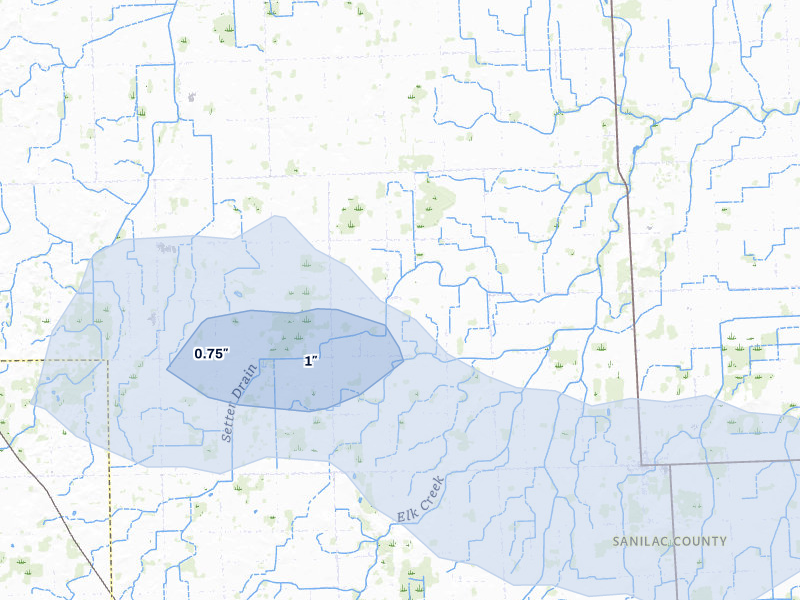 NEXRAD radar-signature map of the hail over Brown City, MI