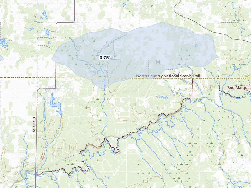 NEXRAD radar-signature map of the hail storm over Buckley, MI on Mar 30, 2026