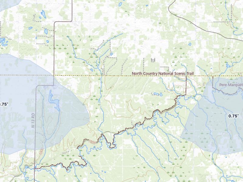 NEXRAD radar-signature map of the hail storm over Buckley, MI on Jul 1, 2026