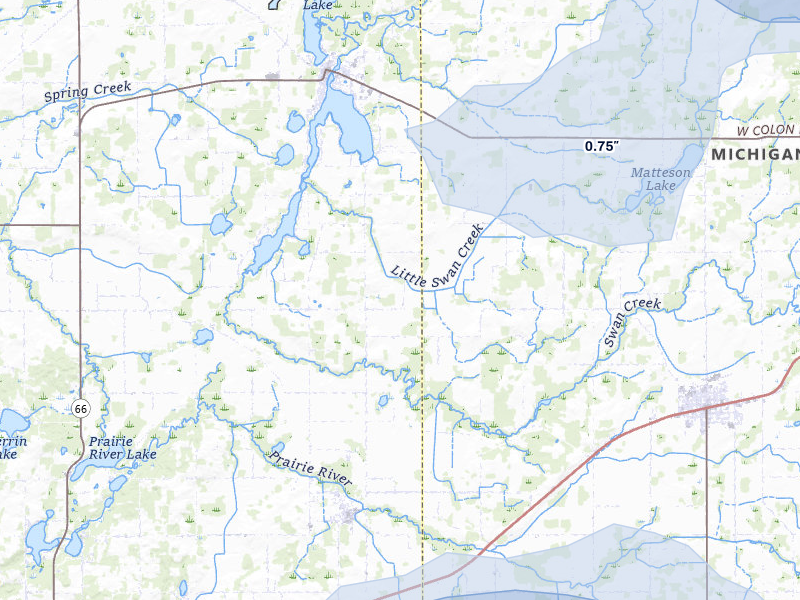 NEXRAD radar-signature map of the hail storm over Burr Oak, MI on Jul 3, 2026