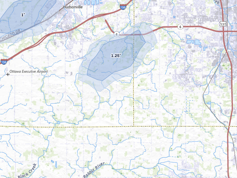 NEXRAD radar-signature map of the hail storm over Byron Center, MI on May 18, 2026