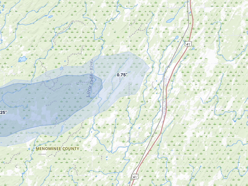 NEXRAD radar-signature map of the hail storm over Carney, MI on Jun 28, 2026