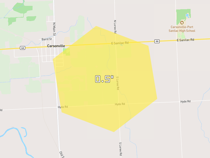 Hail map of Carsonville, MI on Jul 21, 2026, hail up to 0.5"
