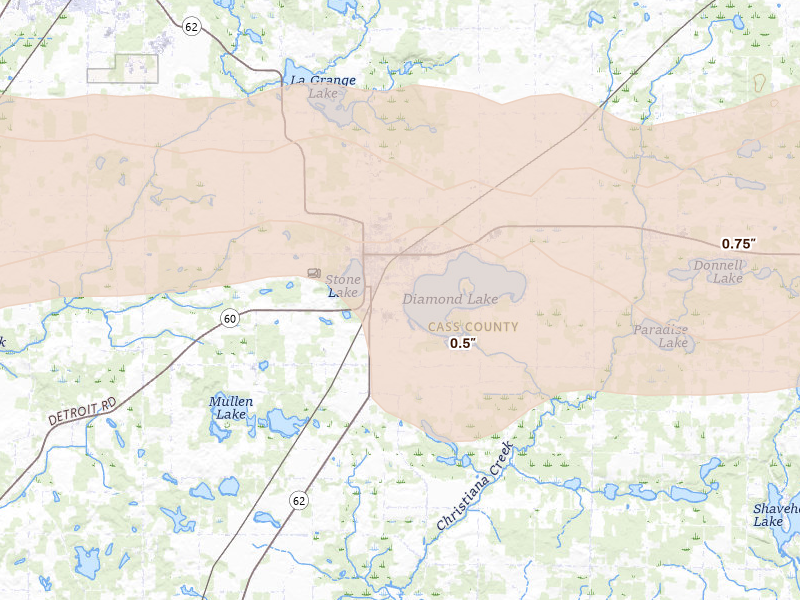 Radar-estimated hail-size map of the storm over Cassopolis, MI